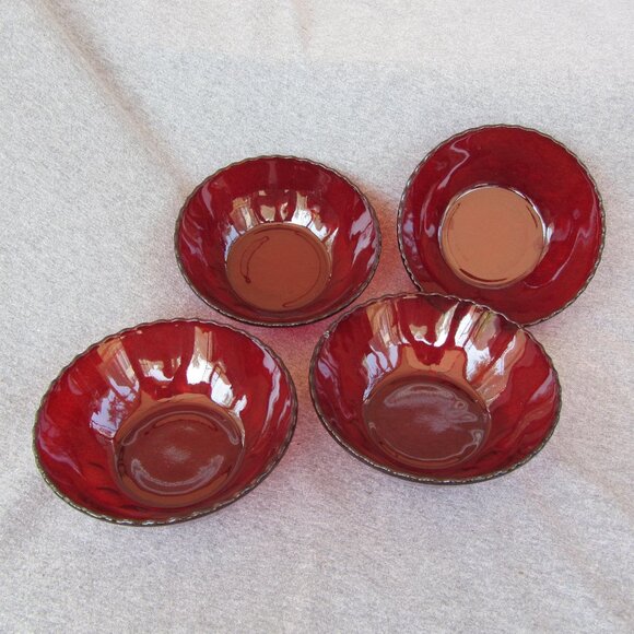 ruby red depression glass 8 oz bowls anchor hocking set of 4 (W3268) - Picture 1 of 11